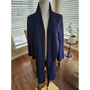 Saks Fifth Ave Open Heavy Duster Cardigan Women's Size S Blue/Black Luxury